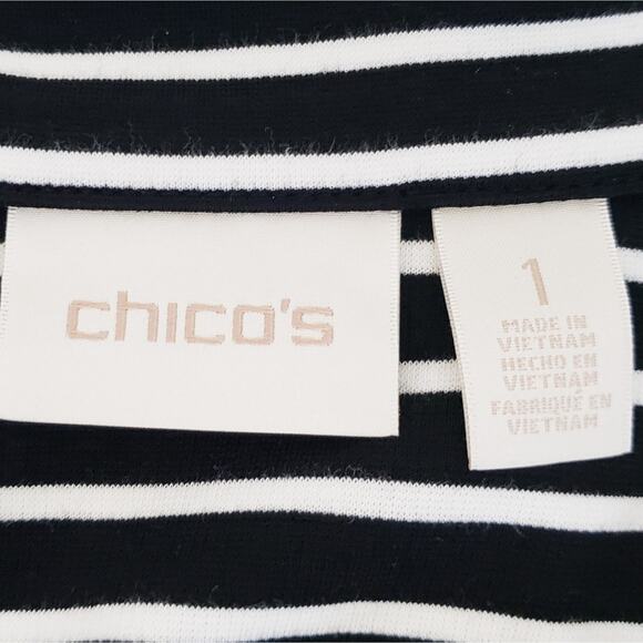 Chico's Black White Stripe Tie, Zip Jacket Medium Career Casual Neutral Nautical - Picture 8 of 8